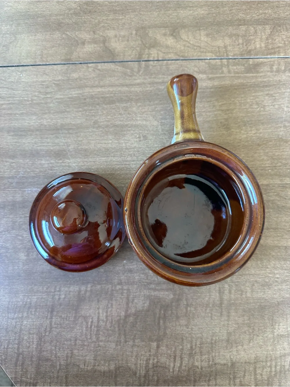 Glazed Brown Ceramic Skillet Pan with Handle - Home Kitchen Cookware
